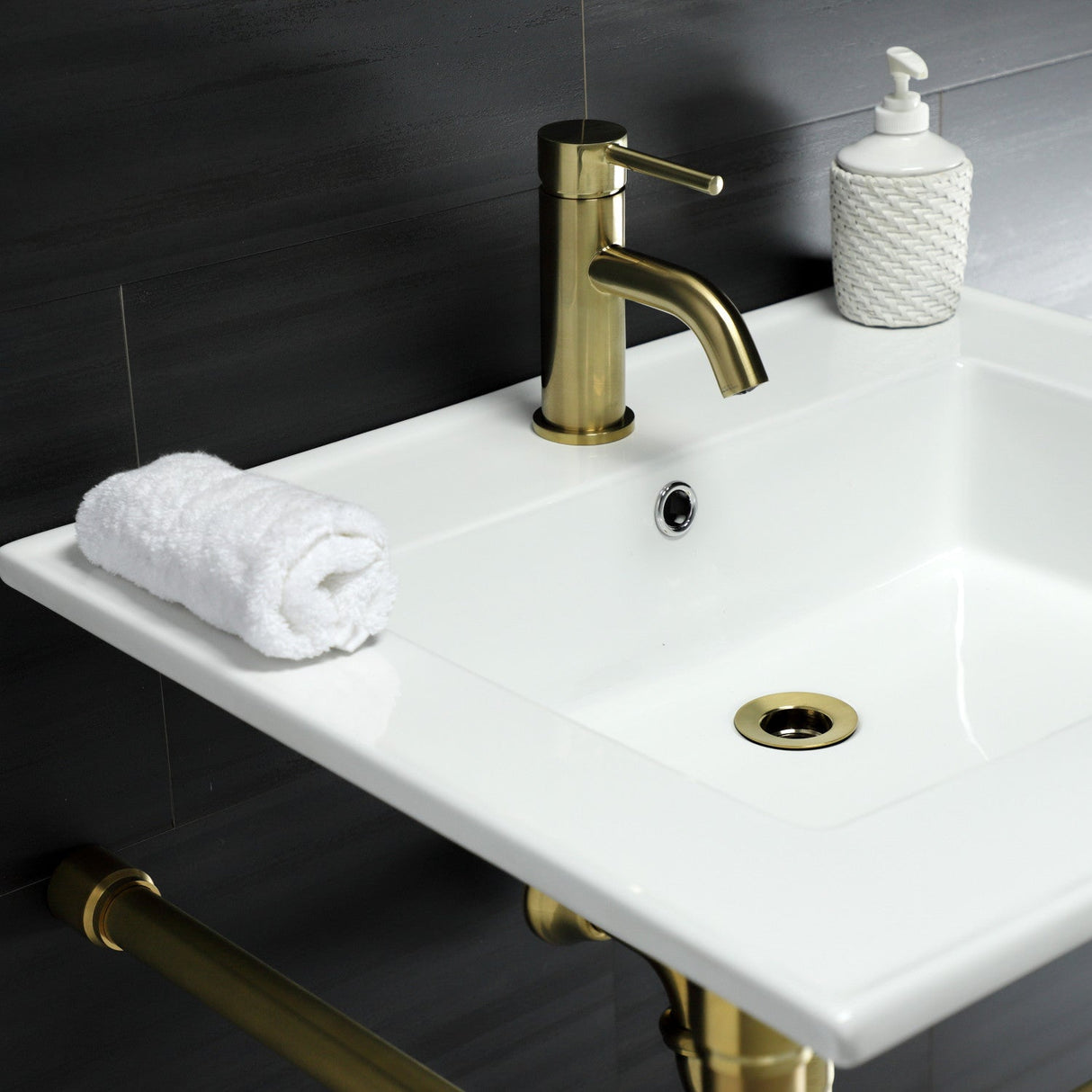 Dreyfuss KVPB2522717 Console Sink, White/Brushed Brass