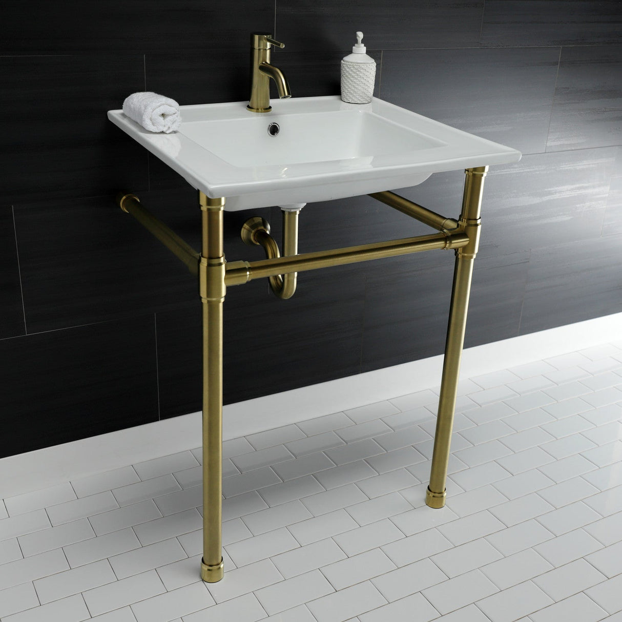 Dreyfuss KVPB2522717 Console Sink, White/Brushed Brass