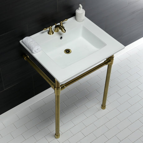 Dreyfuss KVPB25227W47 Console Sink, White/Brushed Brass