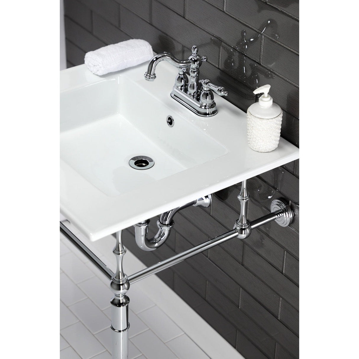 Edwardian KVPB25227W4CP Console Sink, White/Polished Chrome