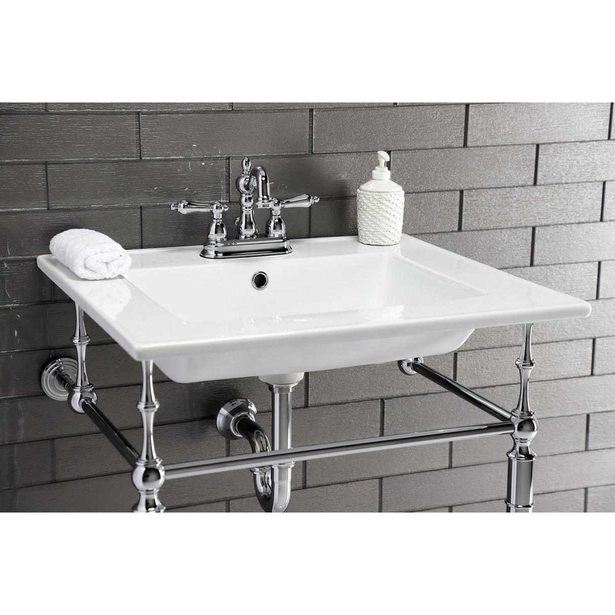 Edwardian KVPB25227W4CP Console Sink, White/Polished Chrome