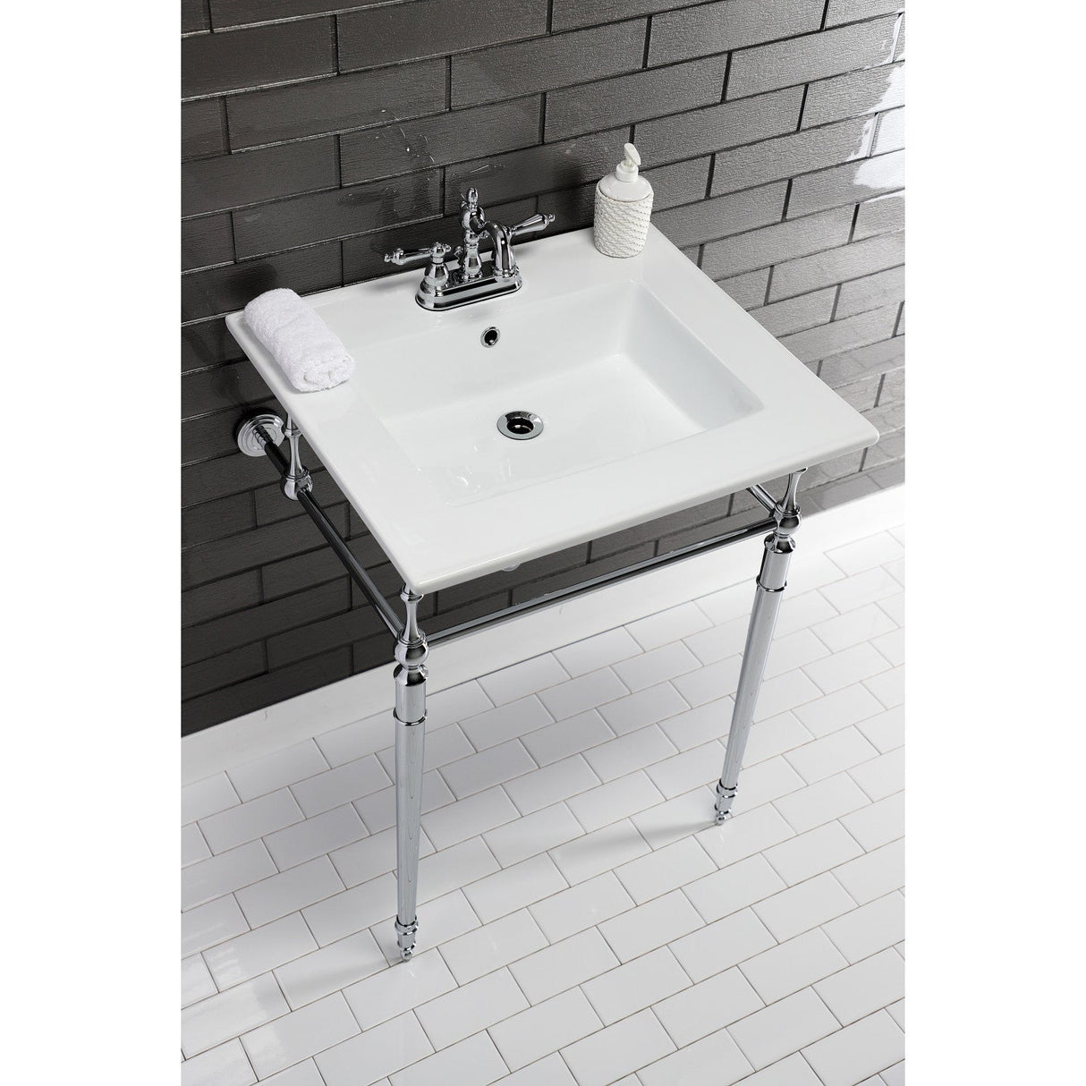 Edwardian KVPB25227W4CP Console Sink, White/Polished Chrome