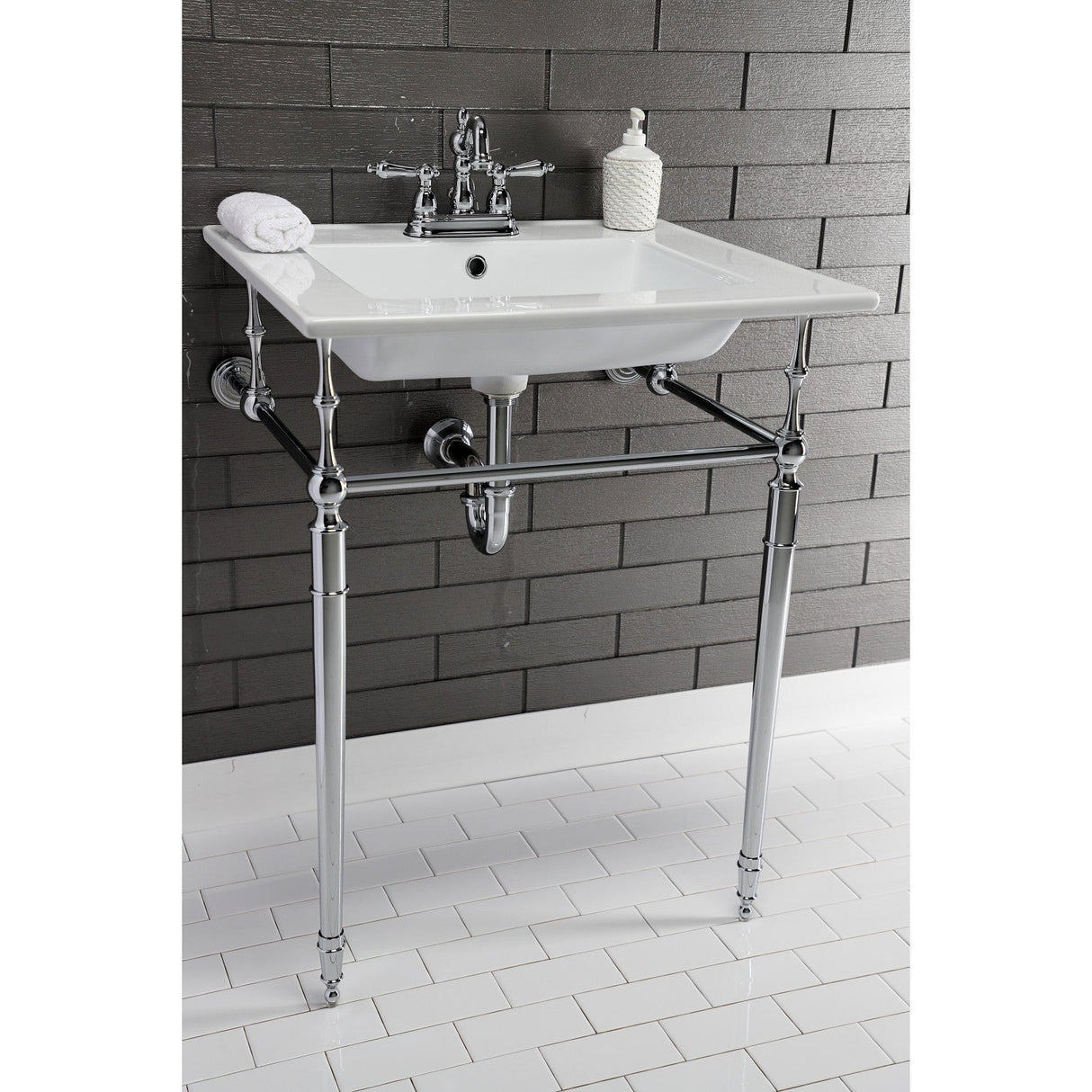 Edwardian KVPB25227W4CP Console Sink, White/Polished Chrome