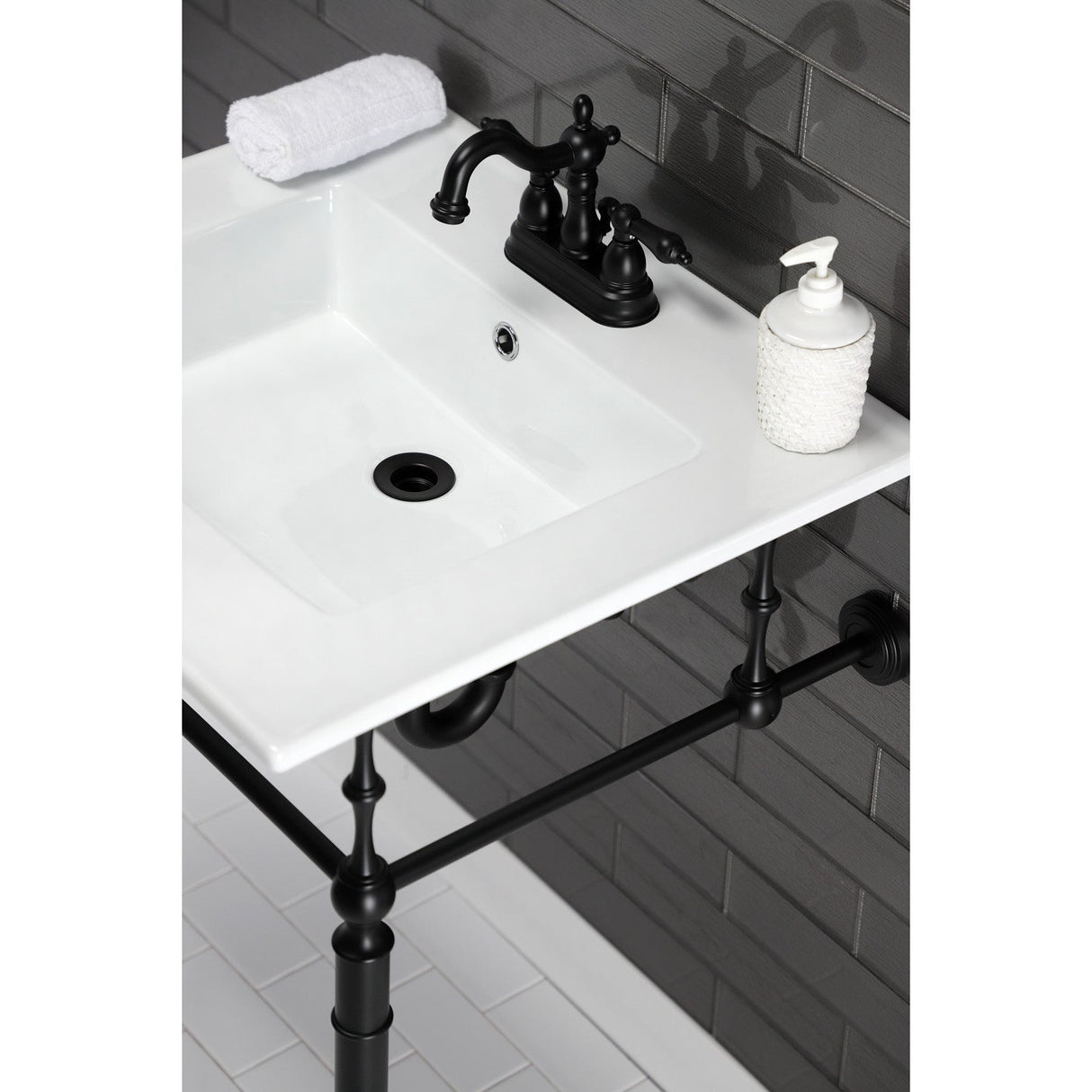 Edwardian KVPB25227W4MB Console Sink, White/Matte Black