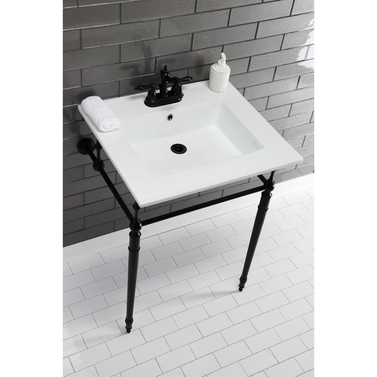 Edwardian KVPB25227W4MB Console Sink, White/Matte Black