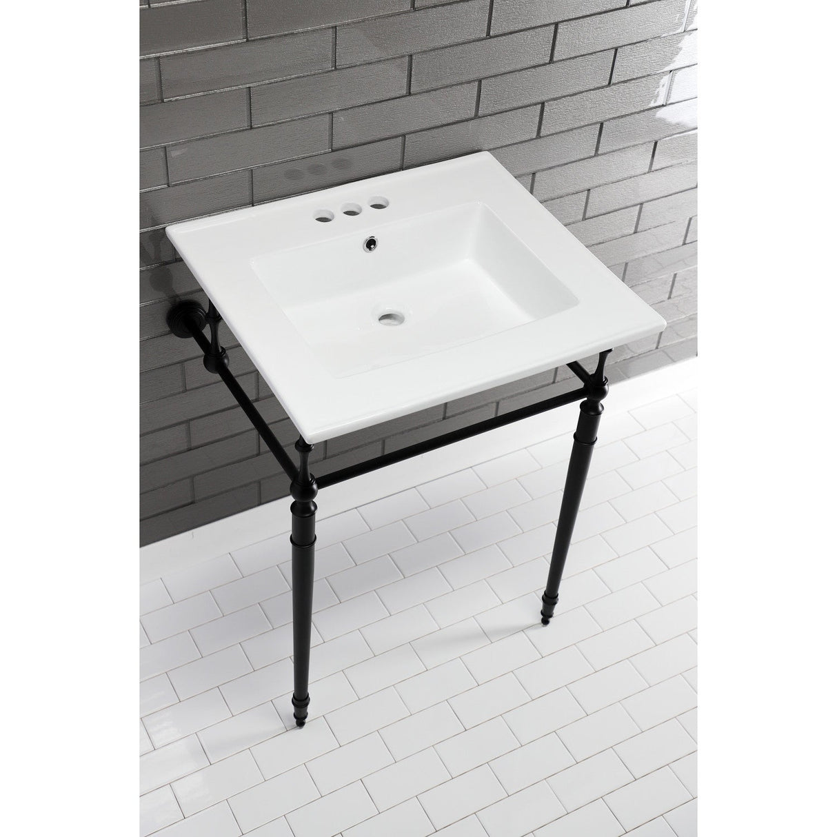 Edwardian KVPB25227W4MB Console Sink, White/Matte Black