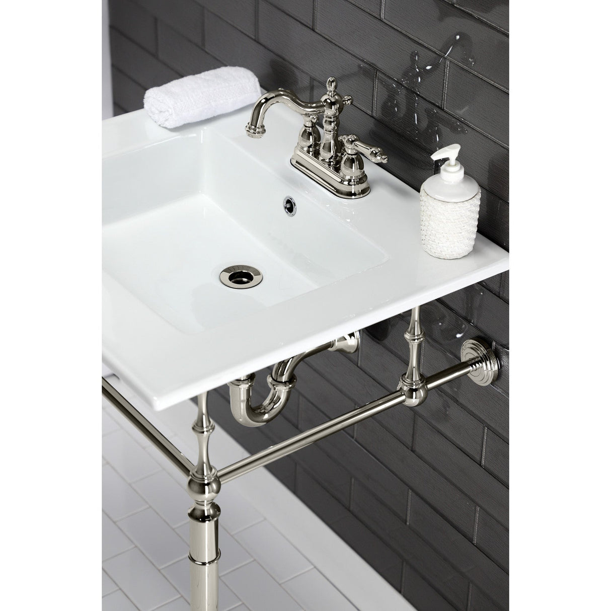 Edwardian KVPB25227W4PN Console Sink, White/Polished Nickel