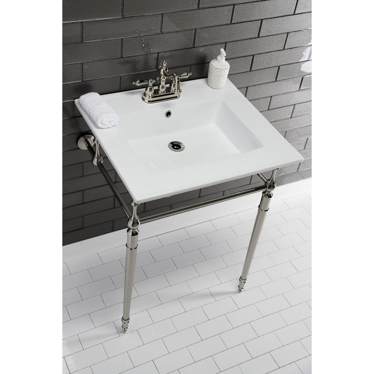 Edwardian KVPB25227W4PN Console Sink, White/Polished Nickel