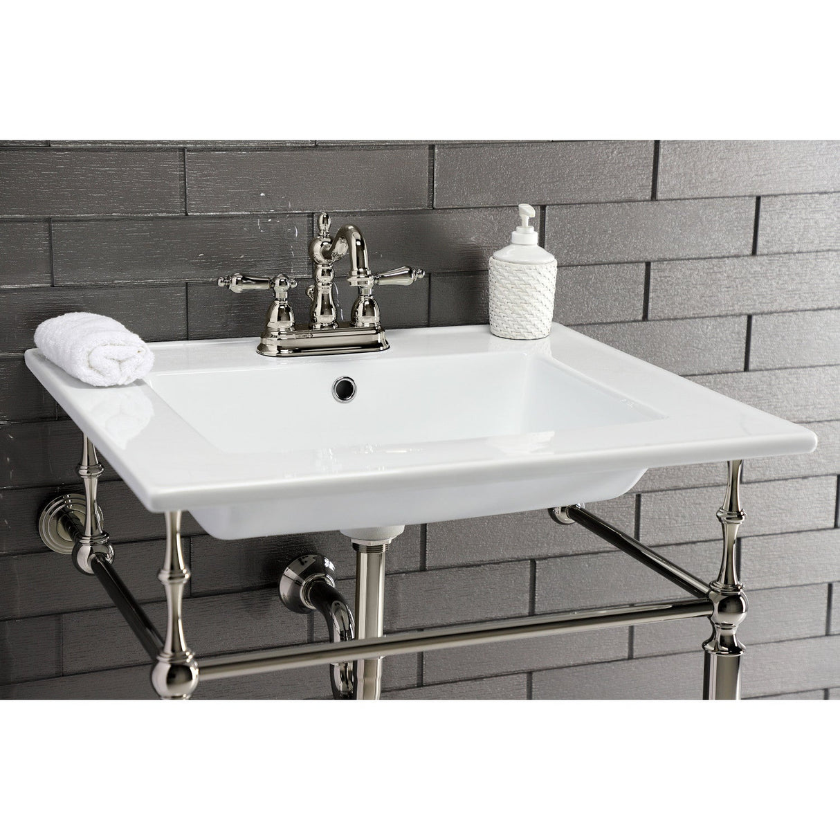 Edwardian KVPB25227W4PN Console Sink, White/Polished Nickel