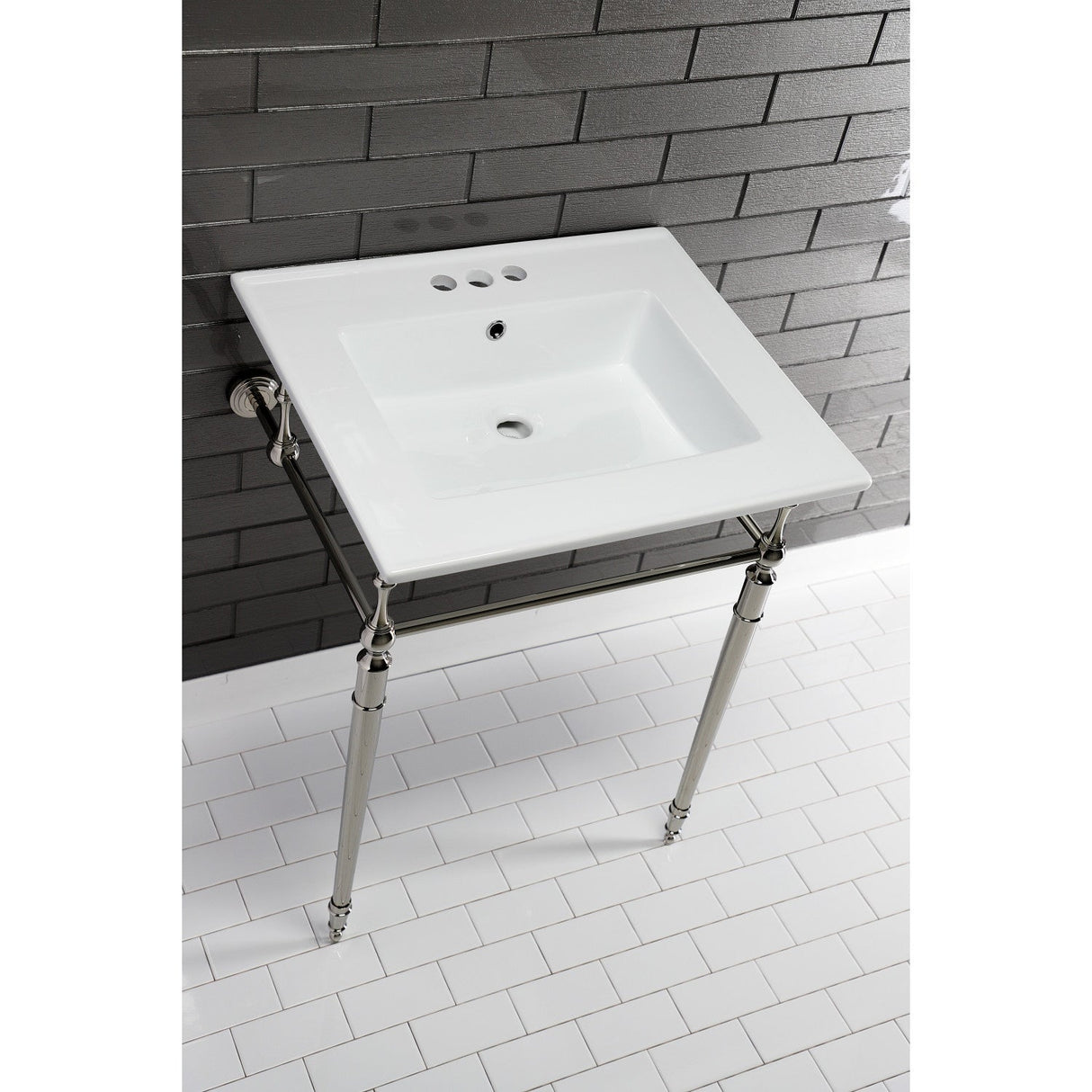 Edwardian KVPB25227W4PN Console Sink, White/Polished Nickel