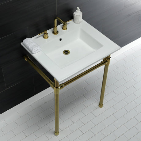 Dreyfuss KVPB25227W87 Console Sink, White/Brushed Brass