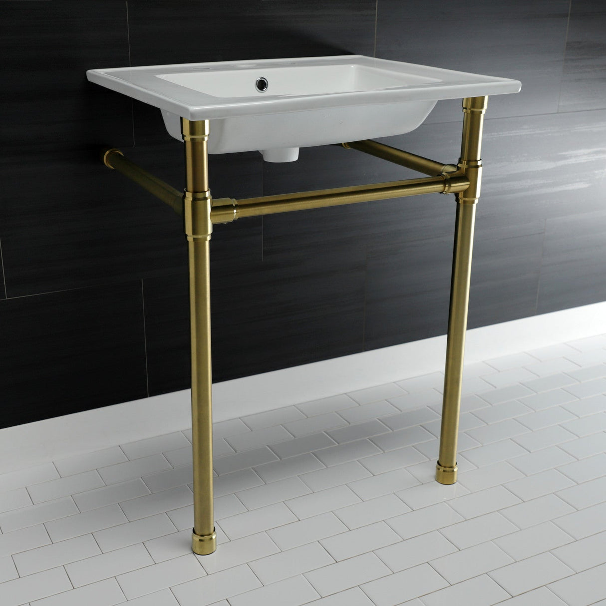 Dreyfuss KVPB25227W87 Console Sink, White/Brushed Brass