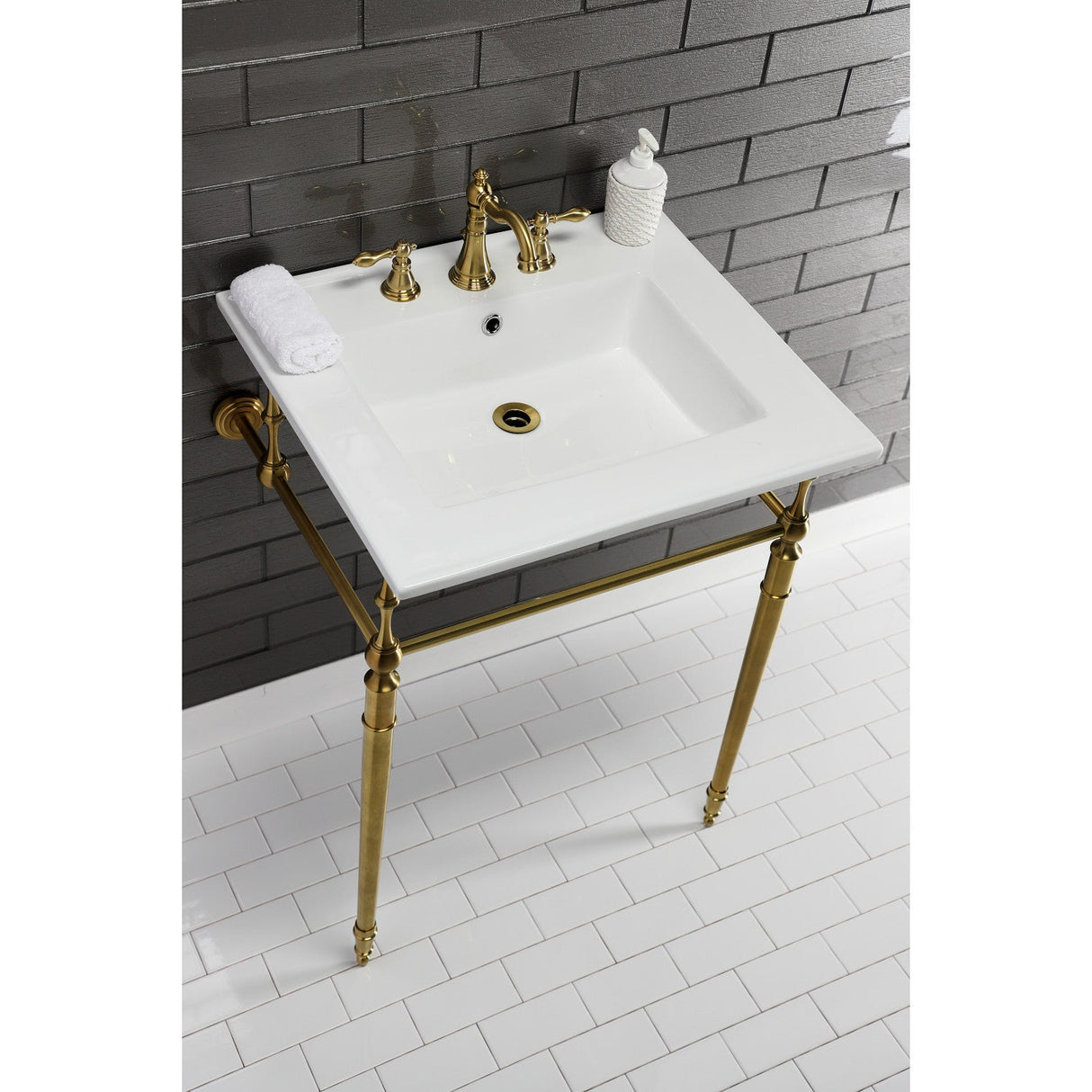 Edwardian KVPB25227W8BB Console Sink, White/Brushed Brass