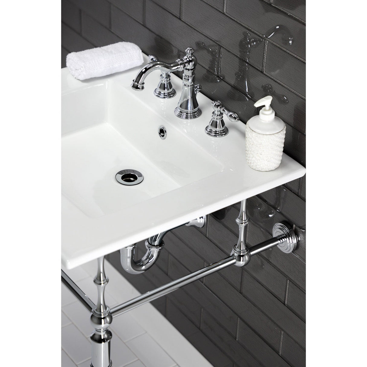 Edwardian KVPB25227W8CP Console Sink, White/Polished Chrome