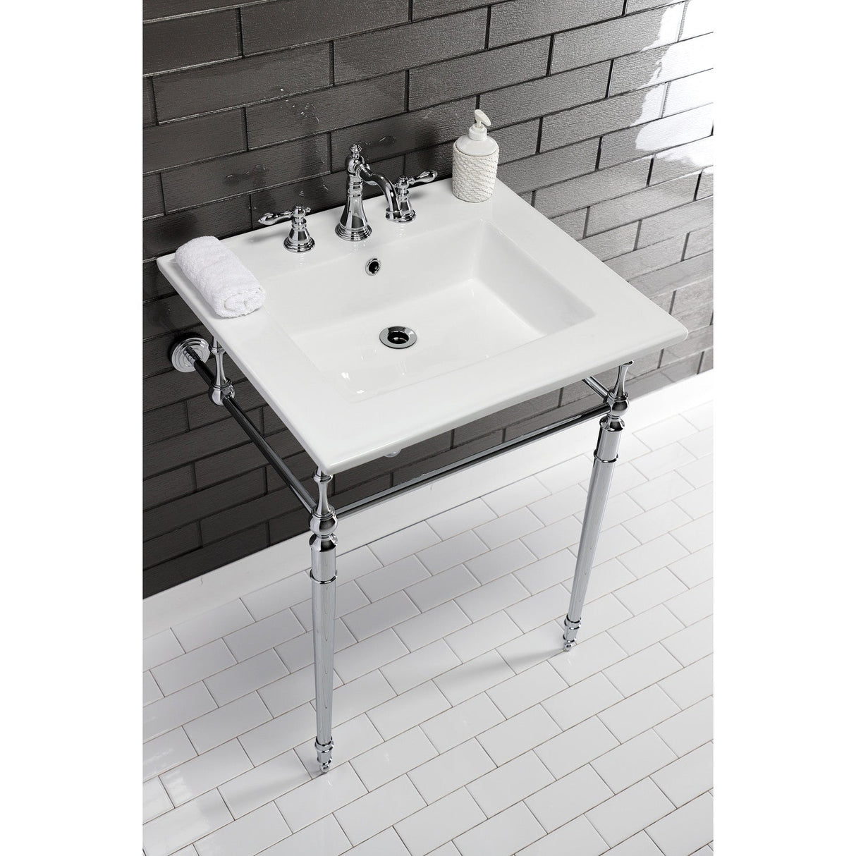 Edwardian KVPB25227W8CP Console Sink, White/Polished Chrome