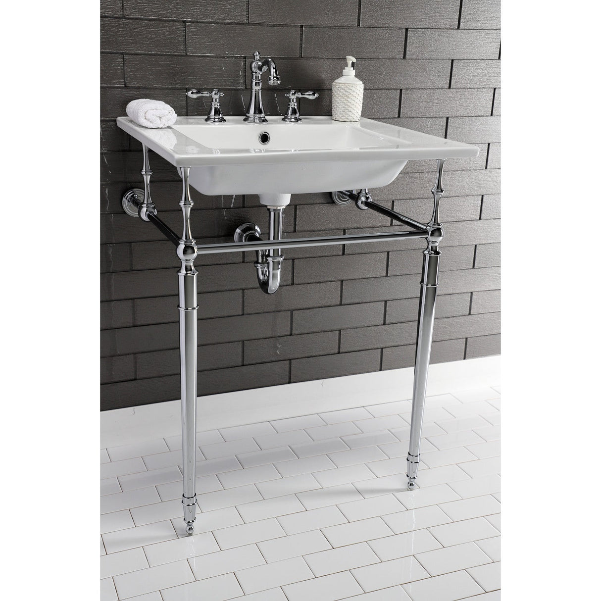 Edwardian KVPB25227W8CP Console Sink, White/Polished Chrome