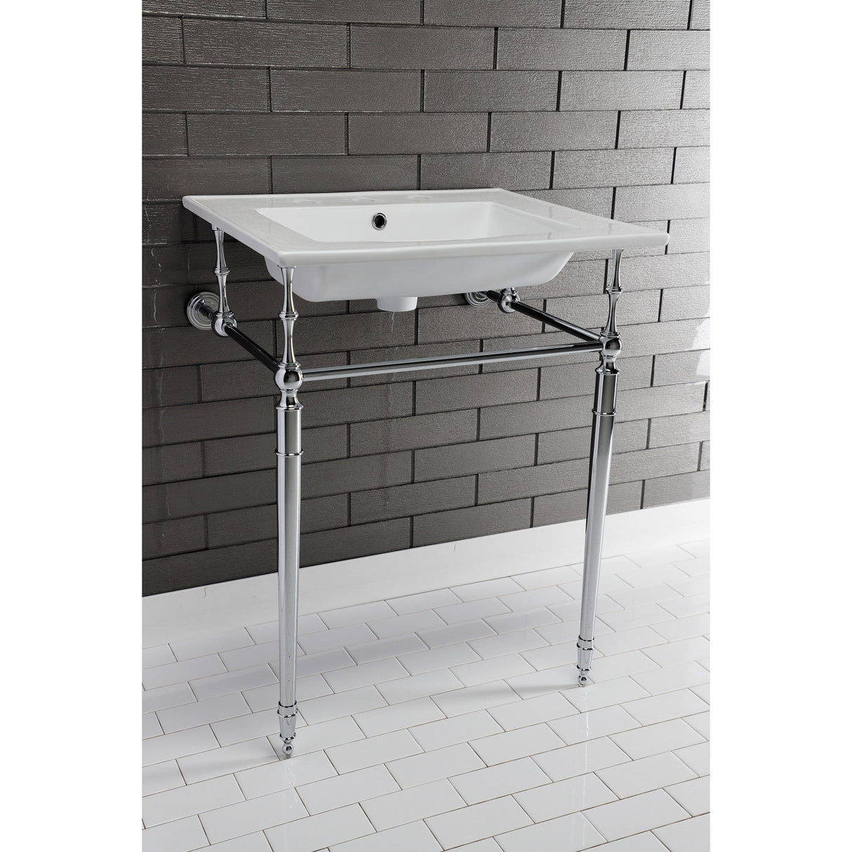 Edwardian KVPB25227W8CP Console Sink, White/Polished Chrome