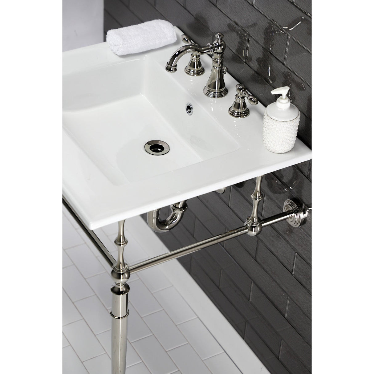 Edwardian KVPB25227W8PN Console Sink, White/Polished Nickel