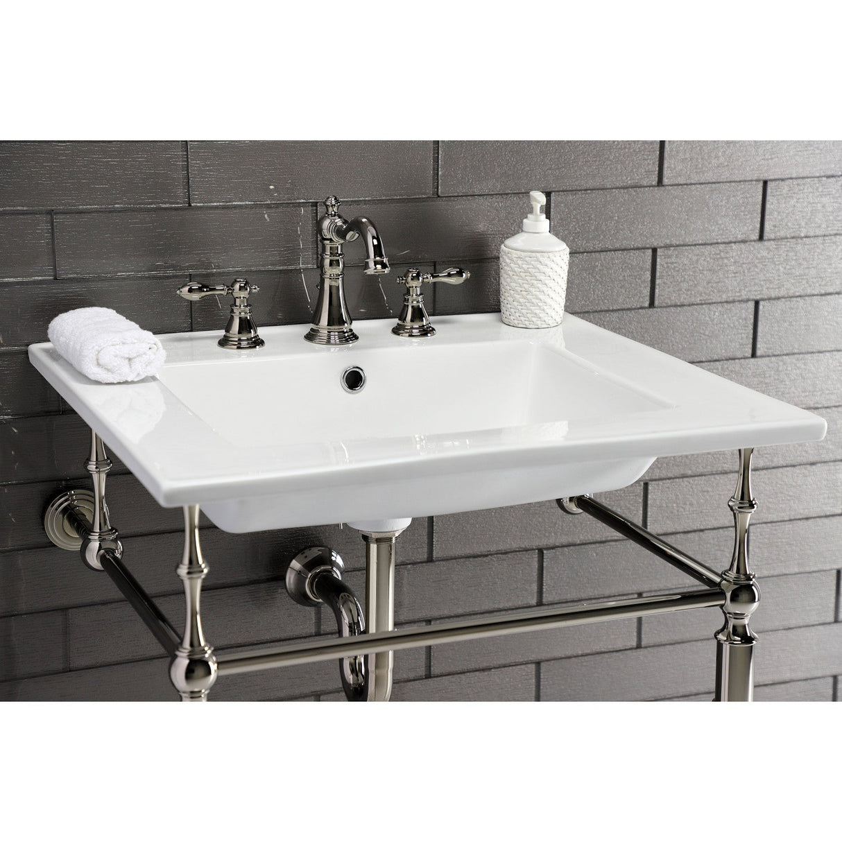 Edwardian KVPB25227W8PN Console Sink, White/Polished Nickel