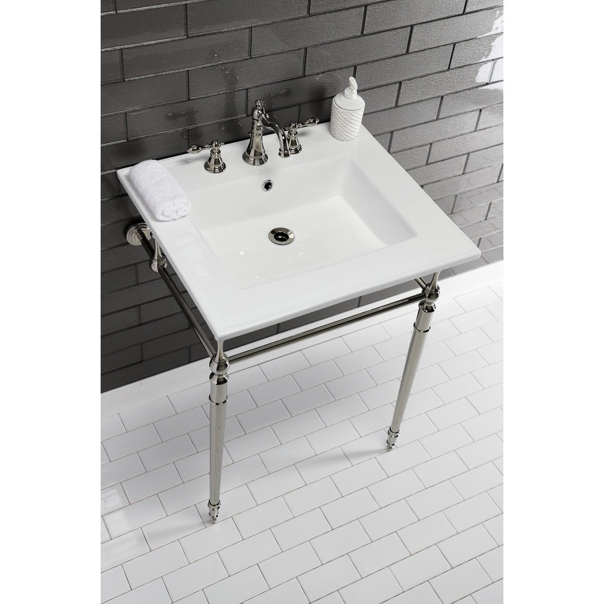 Edwardian KVPB25227W8PN Console Sink, White/Polished Nickel