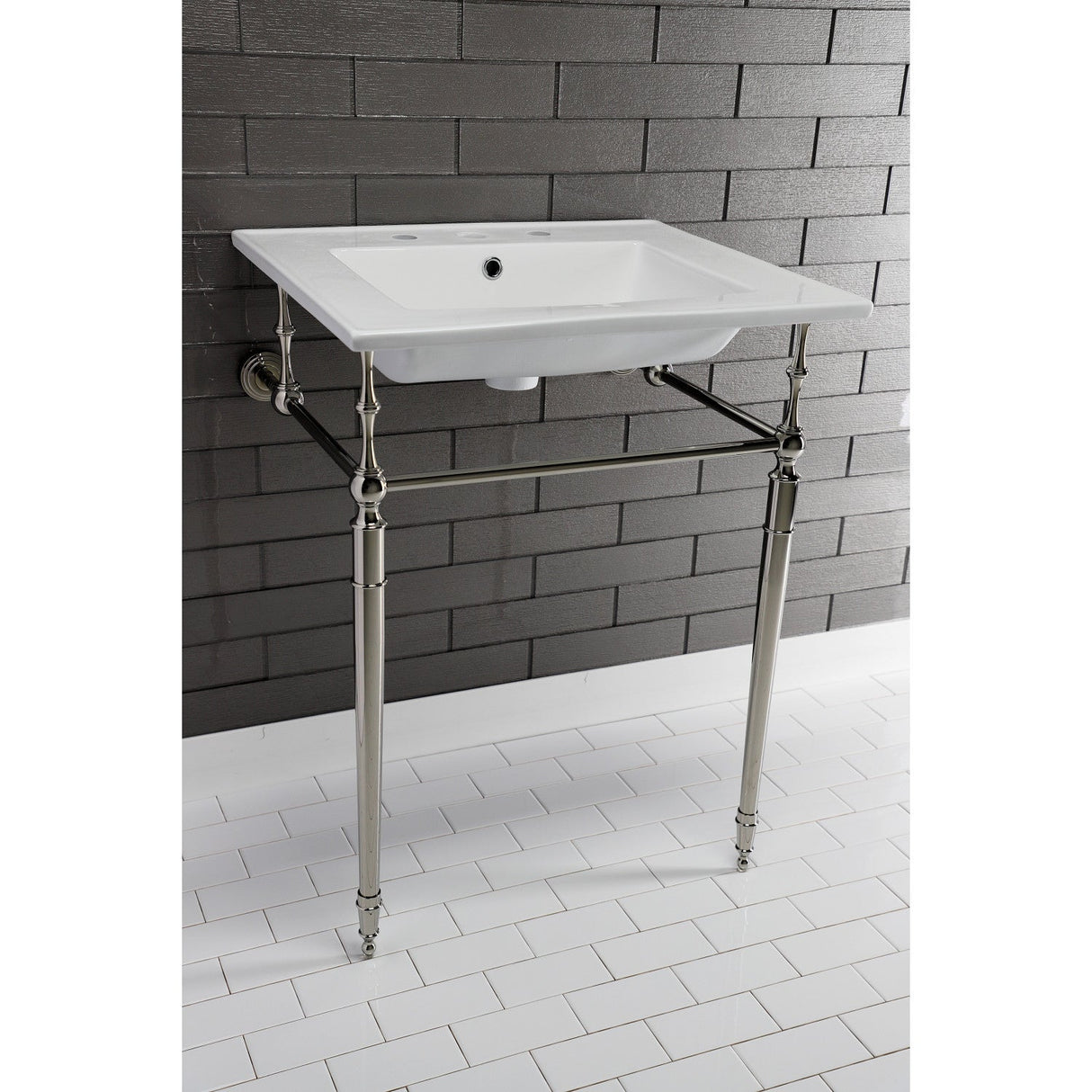 Edwardian KVPB25227W8PN Console Sink, White/Polished Nickel