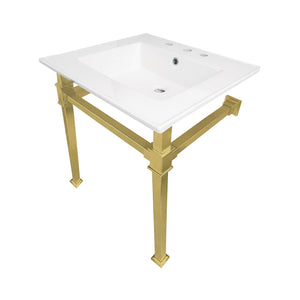 Fauceture KVPB25228Q7 25-Inch Ceramic Console Sink Set, White/Brushed Brass