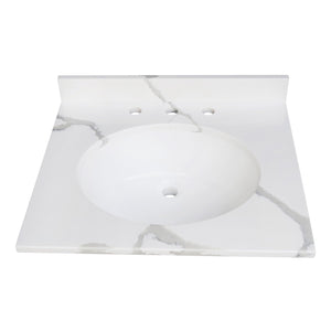 Norbiton KVPB2522L38 25-Inch Solid Surface Vanity Top, Calacatta Marble Glossy White