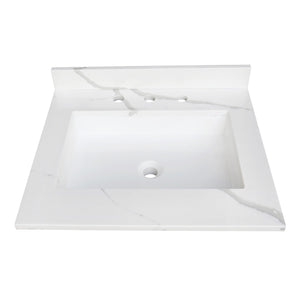 Montesquieu KVPB2522L38SQ 25-Inch Solid Surface Vanity Top, Calacatta Marble White/Glossy