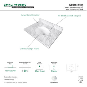 Templeton KVPB3022M38 Marble Vanity Sink Top, Carrara Marble