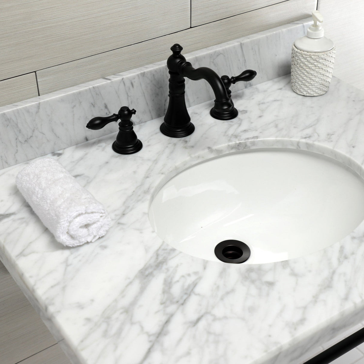 Edwardian KVPB3022M80 Console Sink, Marble White/Matte Black