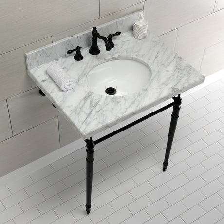 Edwardian KVPB3022M80 Console Sink, Marble White/Matte Black