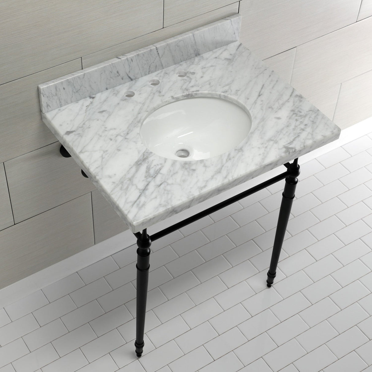 Edwardian KVPB3022M80 Console Sink, Marble White/Matte Black