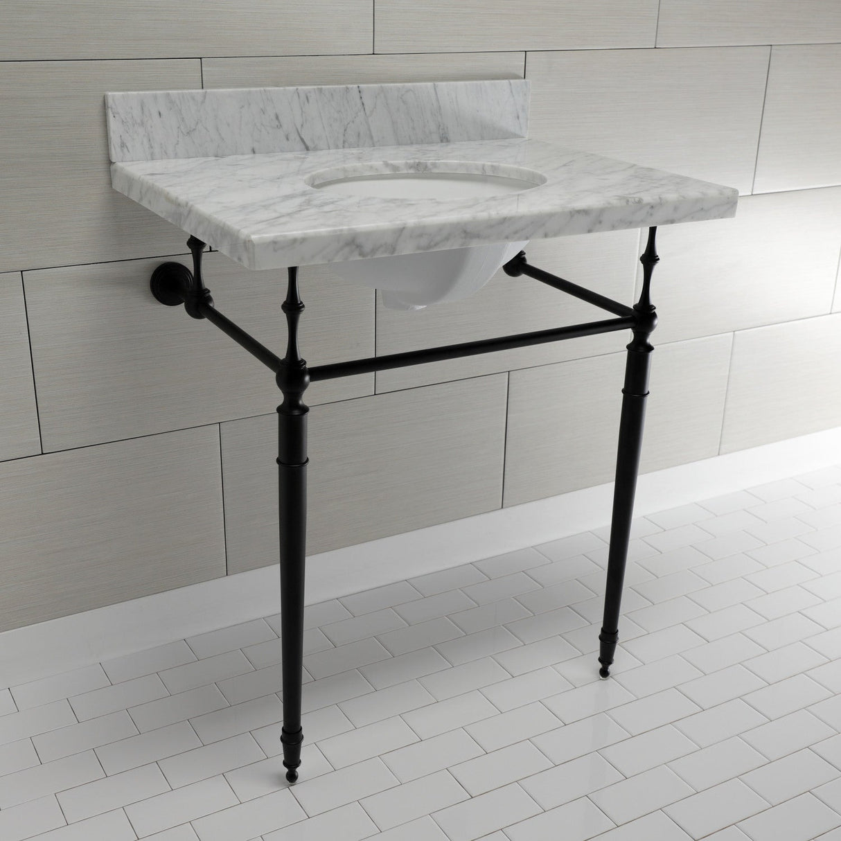 Edwardian KVPB3022M80 Console Sink, Marble White/Matte Black