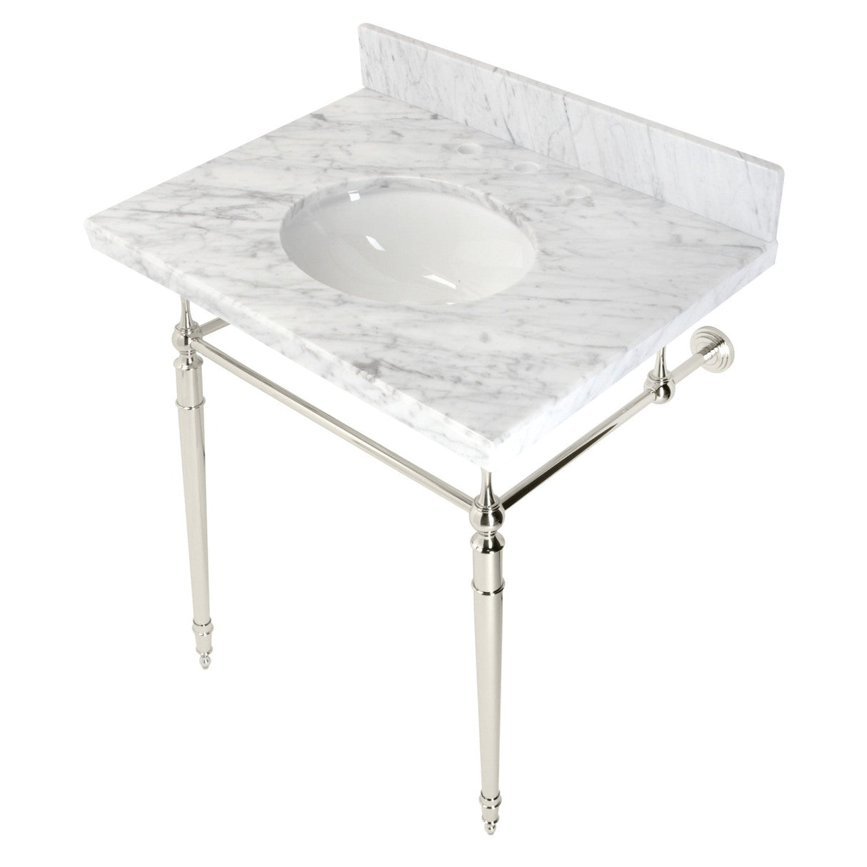 Edwardian KVPB3022M86 Console Sink, Marble White/Polished Nickel