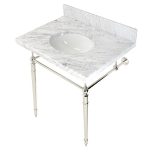 Edwardian KVPB3022M86 Console Sink, Marble White/Polished Nickel