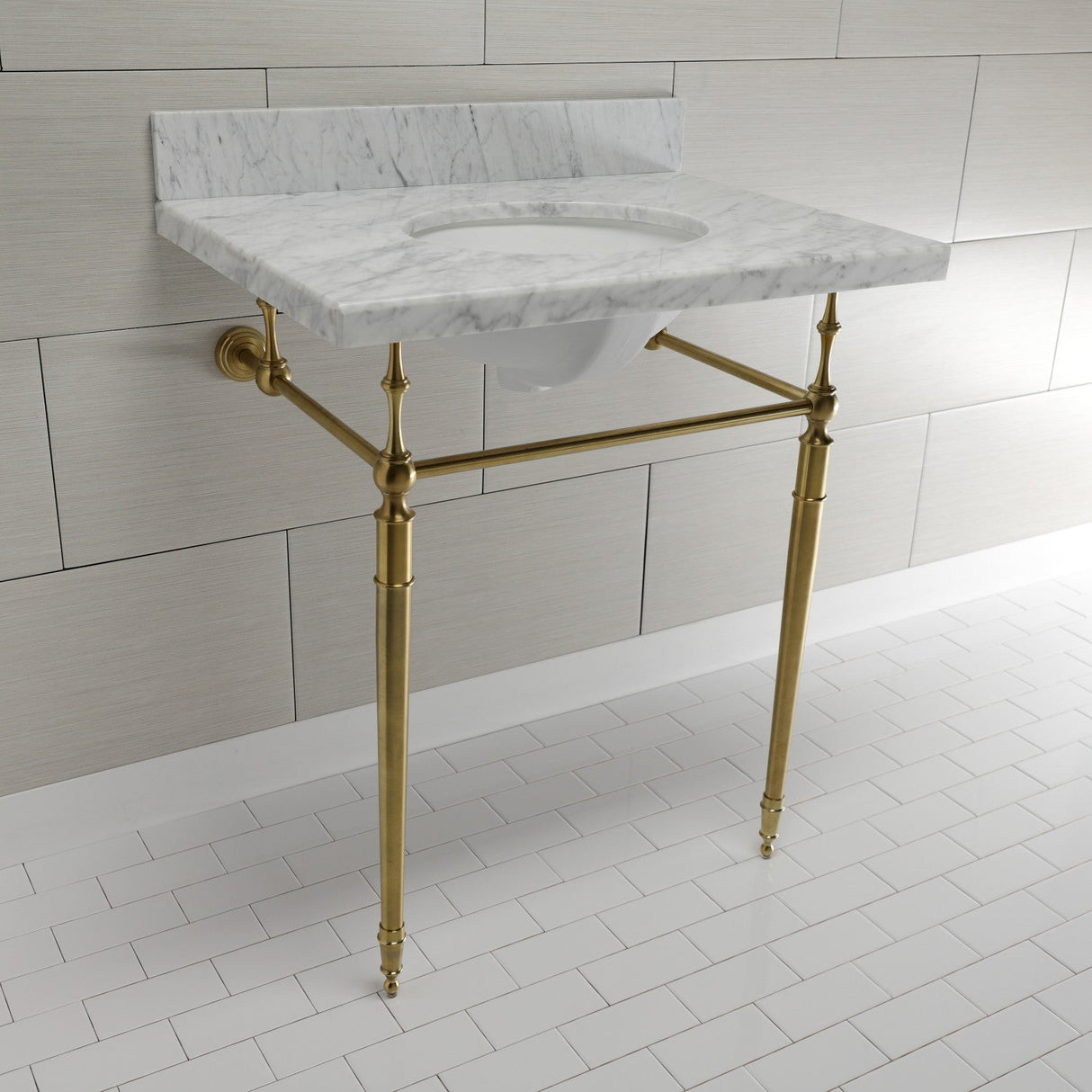 Edwardian KVPB3022M87 Console Sink, Marble White/Brushed Brass