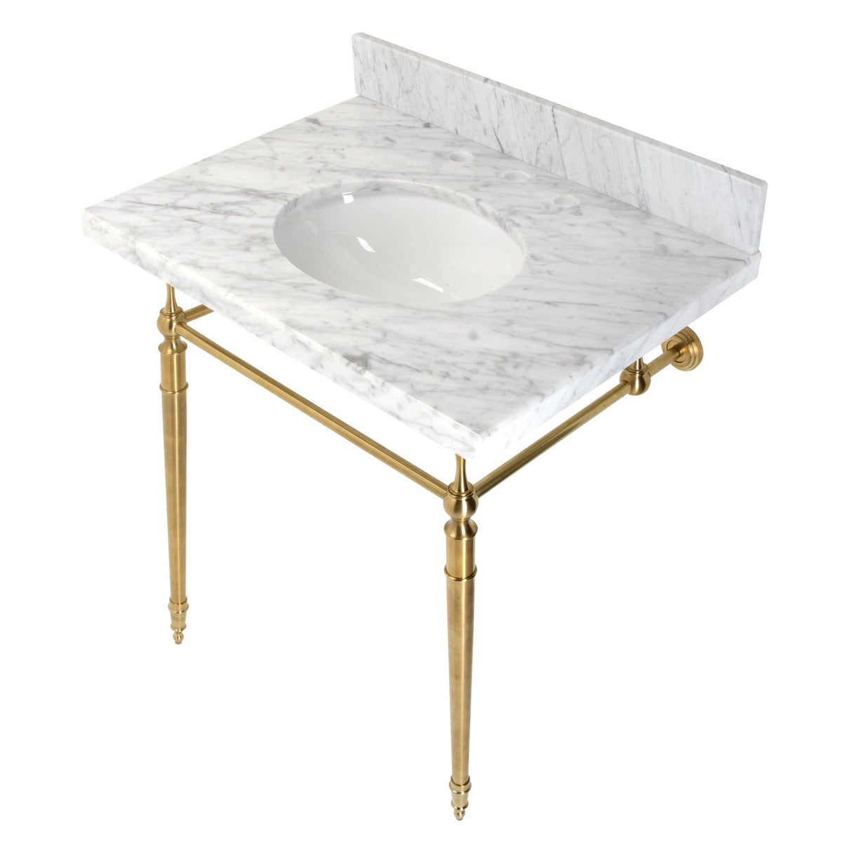 Edwardian KVPB3022M87 Console Sink, Marble White/Brushed Brass