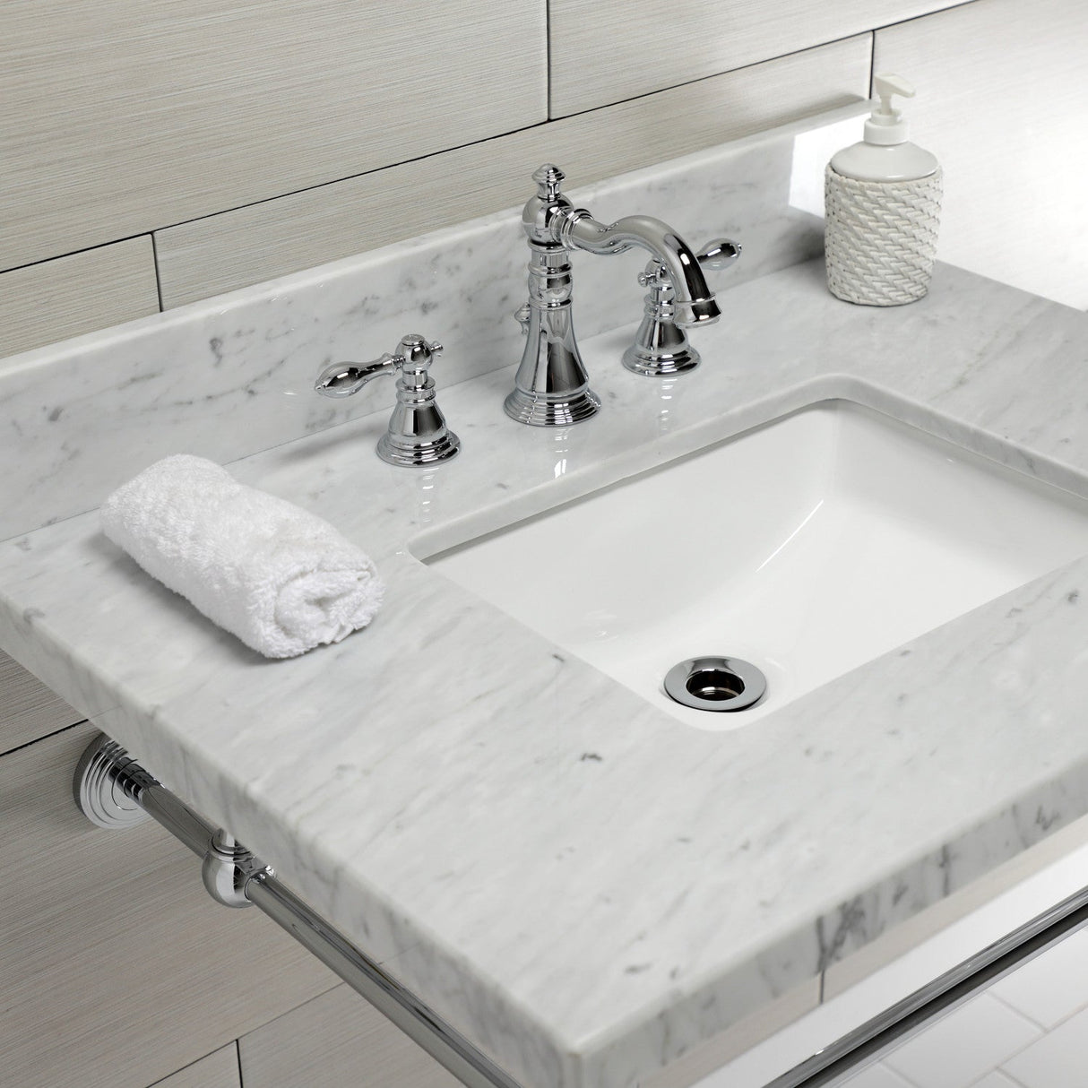 Edwardian KVPB3022M8SQ1 Console Sink, Marble White/Polished Chrome