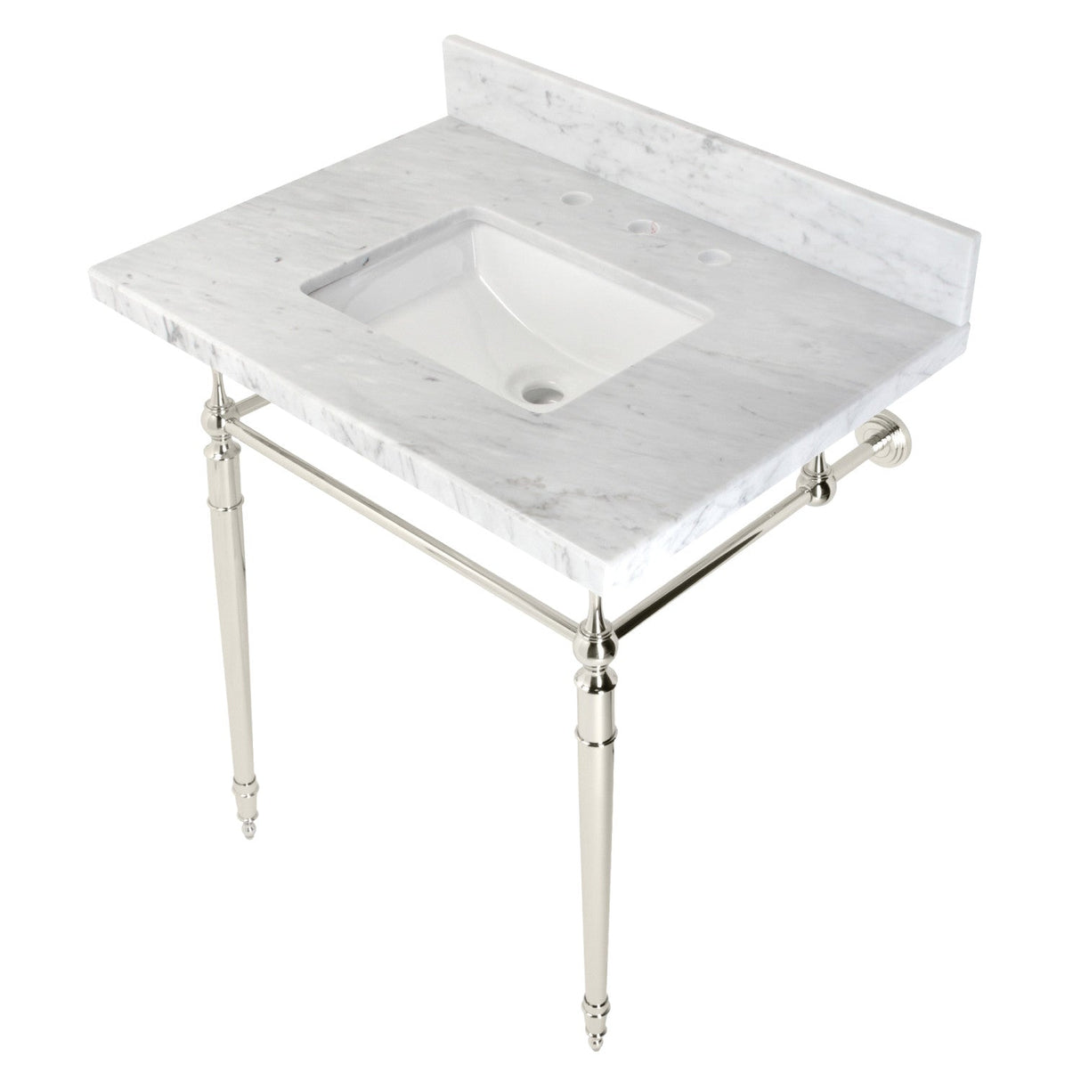 Edwardian KVPB3022M8SQ6 Console Sink, Marble White/Polished Nickel