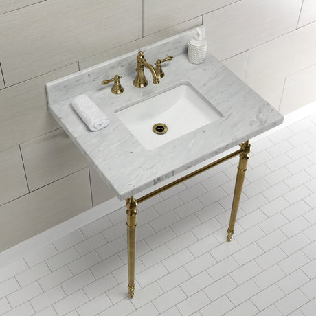 Edwardian KVPB3022M8SQ7 Console Sink, Marble White/Brushed Brass