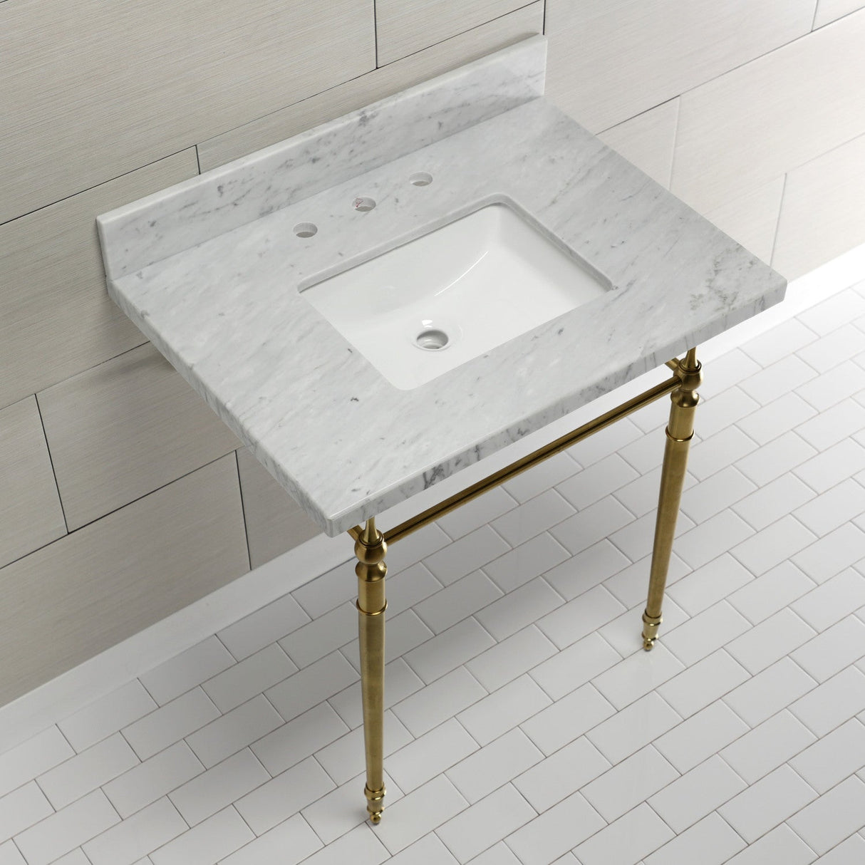 Edwardian KVPB3022M8SQ7 Console Sink, Marble White/Brushed Brass