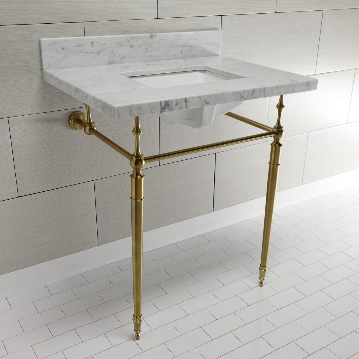 Edwardian KVPB3022M8SQ7 Console Sink, Marble White/Brushed Brass