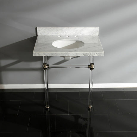 Fauceture KVPB3030MA6 30-Inch Marble Console Sink with Acrylic Feet, Carrara Marble/Polished Nickel