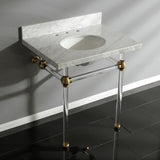 Fauceture KVPB3030MA7 30-Inch Marble Console Sink with Acrylic Feet, Carrara Marble/Brushed Brass