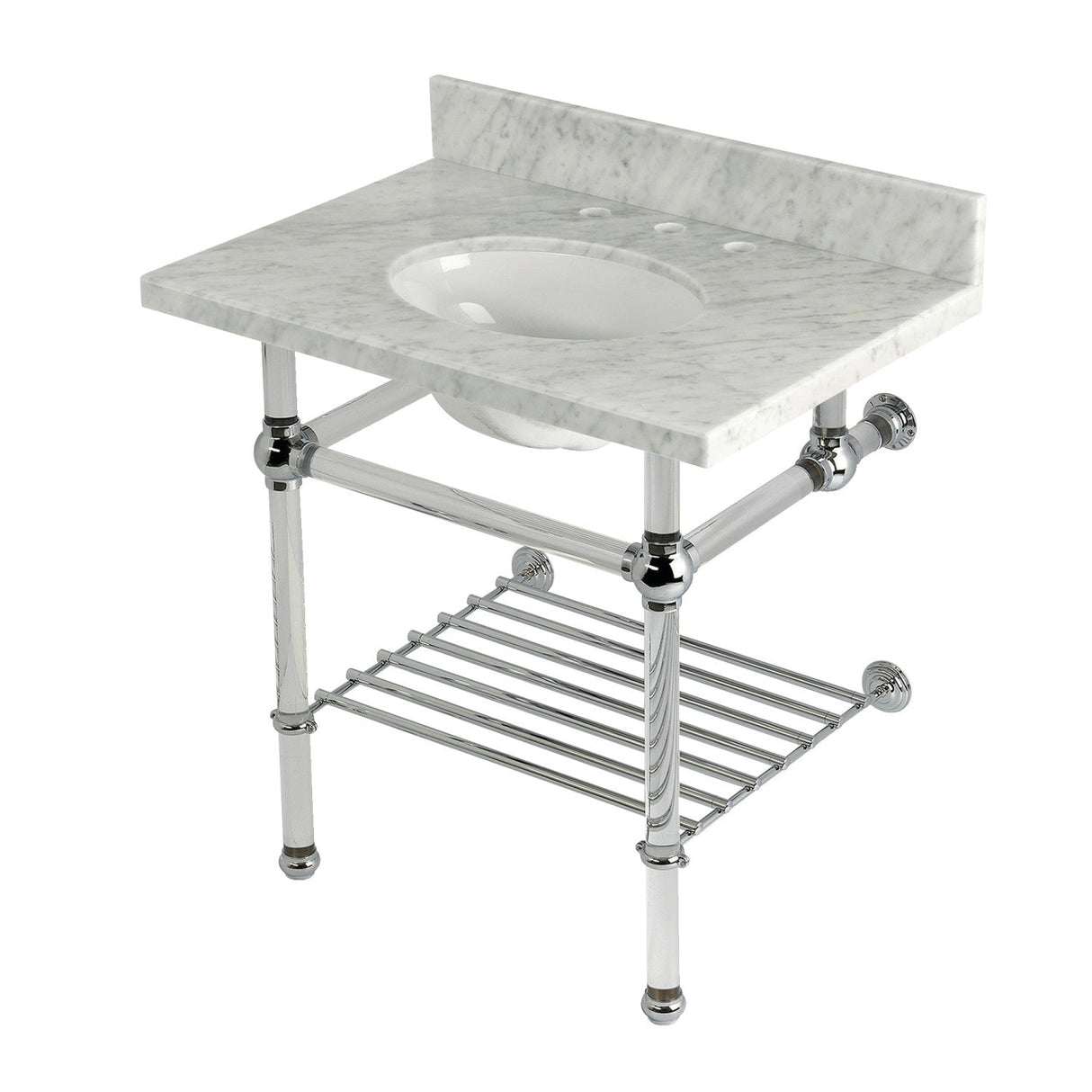 Templeton KVPB3030MAB1 30-Inch Console Sink with Acrylic Legs (8-Inch, 3 Hole), Carrara Marble/Polished Chrome