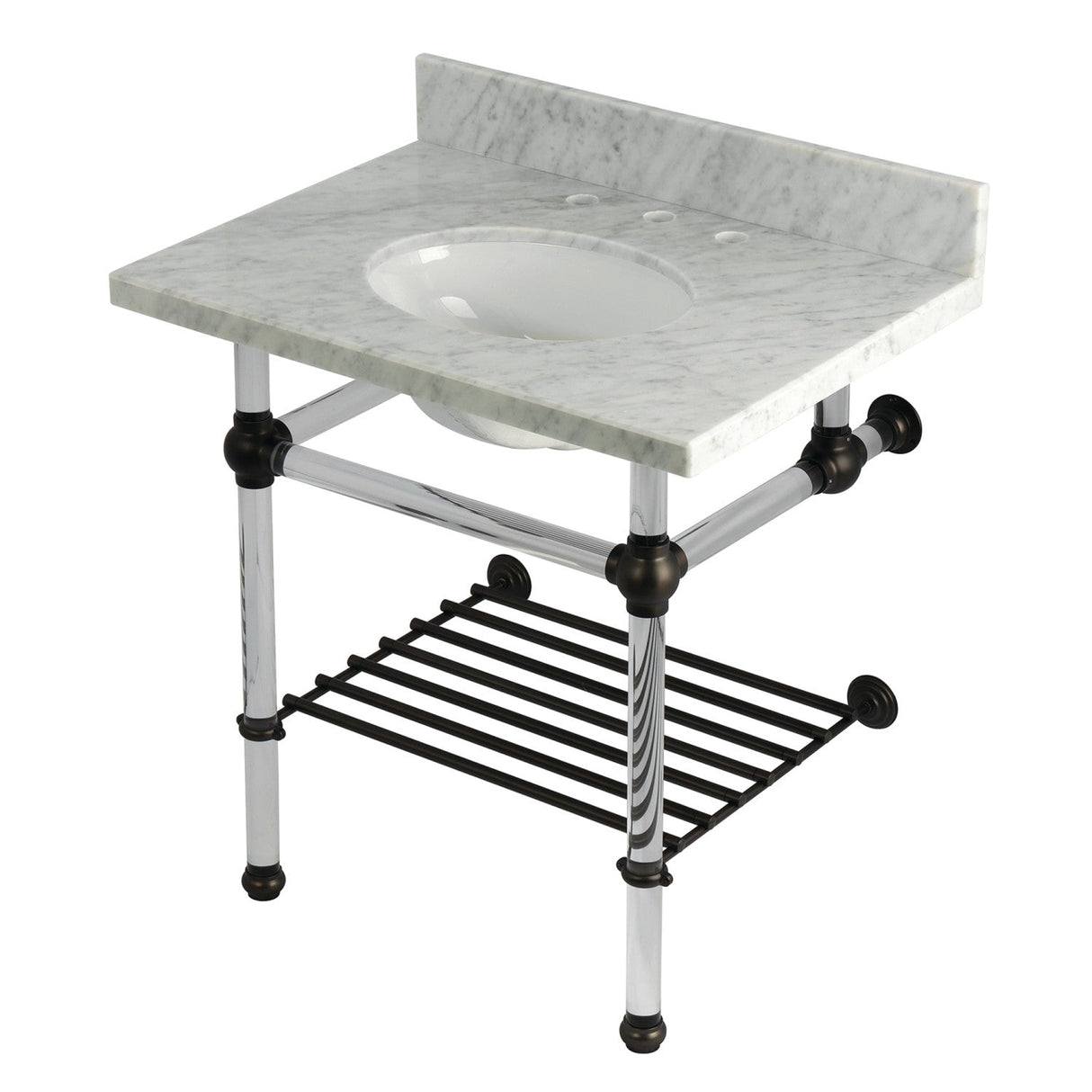 Templeton KVPB3030MAB5 30-Inch Console Sink with Acrylic Legs (8-Inch, 3 Hole), Carrara Marble/Oil Rubbed Bronze