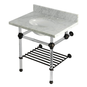 Templeton KVPB3030MAB5 30-Inch Console Sink with Acrylic Legs (8-Inch, 3 Hole), Carrara Marble/Oil Rubbed Bronze