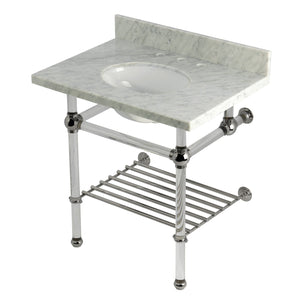 Templeton KVPB3030MAB6 30-Inch Console Sink with Acrylic Legs (8-Inch, 3 Hole), Carrara Marble/Polished Nickel