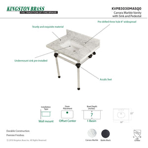 Fauceture KVPB3030MASQ0 30-Inch Marble Console Sink with Acrylic Feet, Carrara Marble/Matte Black