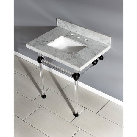 Fauceture KVPB3030MASQ0 30-Inch Marble Console Sink with Acrylic Feet, Carrara Marble/Matte Black